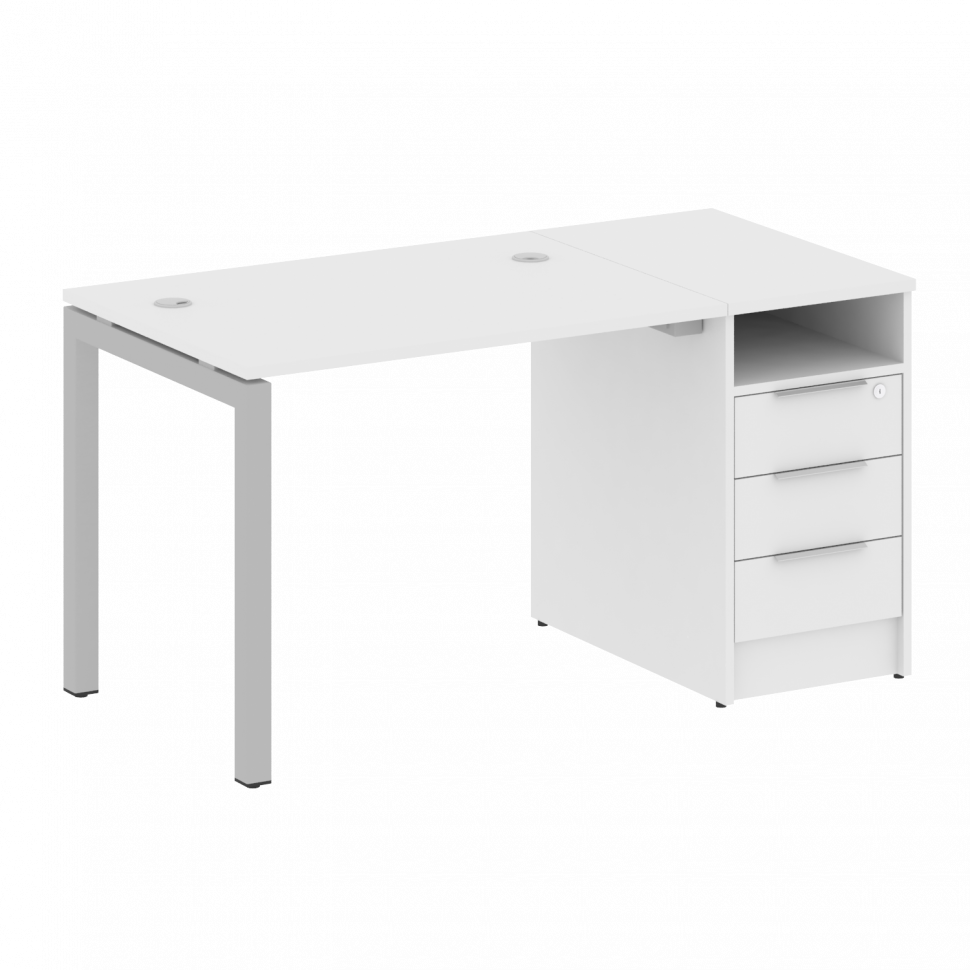 Metal System Quattro Рабочая станция с тумбой на П-образном м/к 50БП.РС-СТП-1.1 Белый/Металл Серый 1