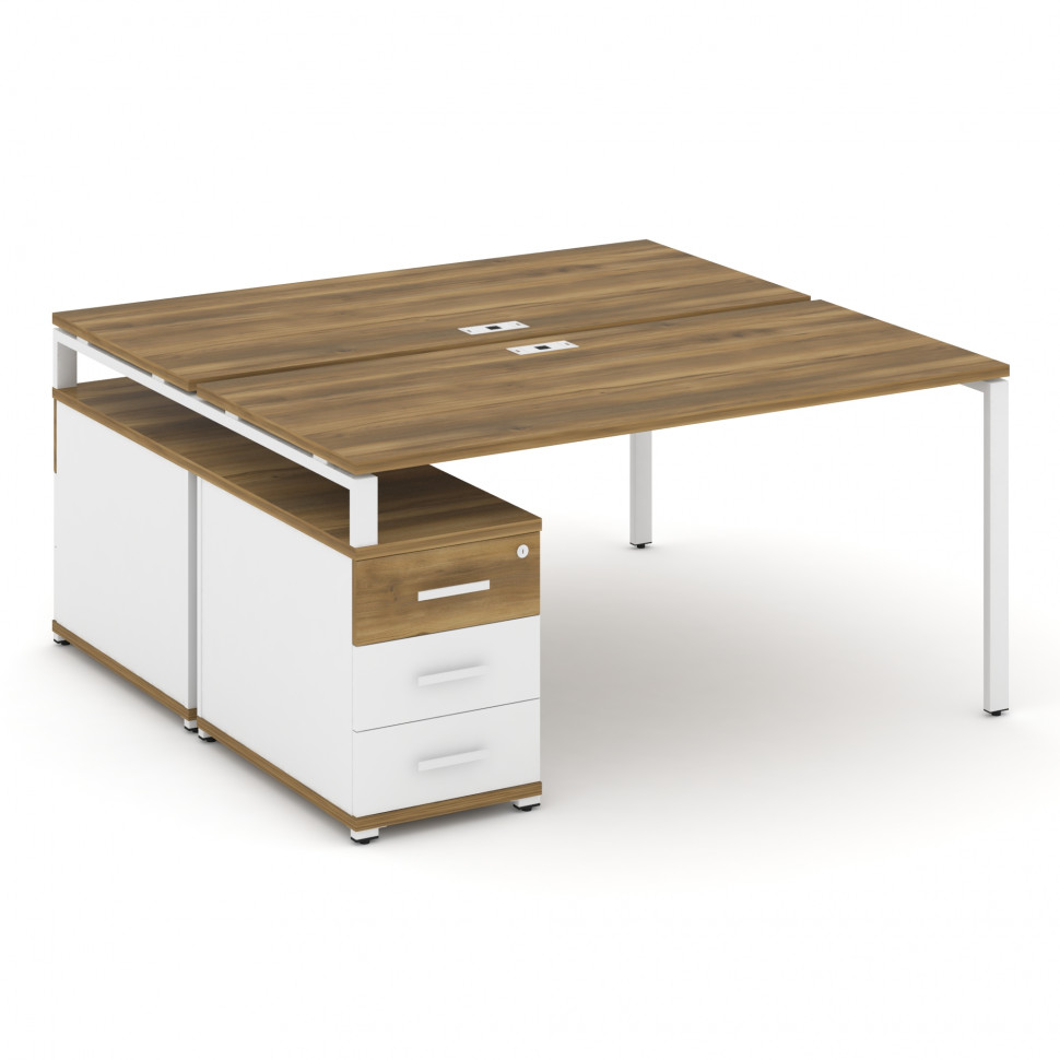 Concept Рабочая станция 2 места с двухсторонней опорной тумбой CN.DRS-304 W Сандал Янтарный/Белый Бр
