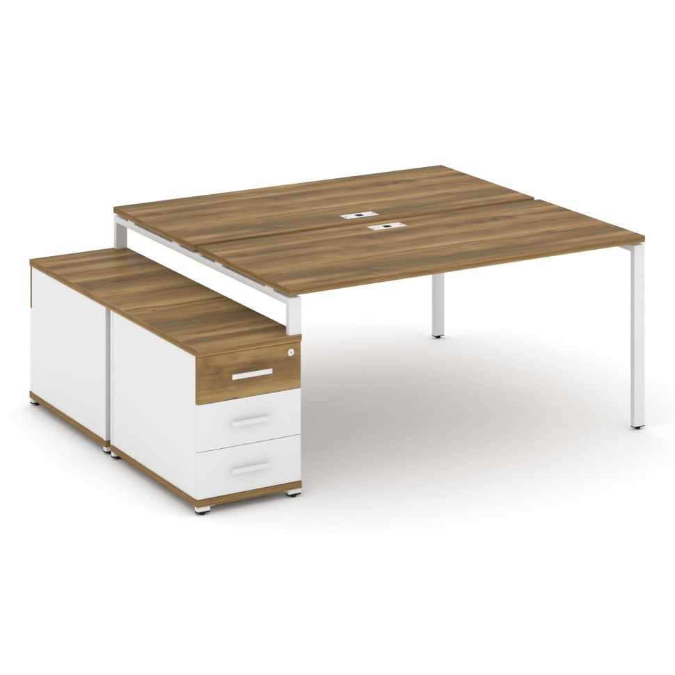 Concept Рабочая станция 2 места с двухсторонней опорной тумбой CN.DRS-304 W Сандал Янтарный/Белый Бр