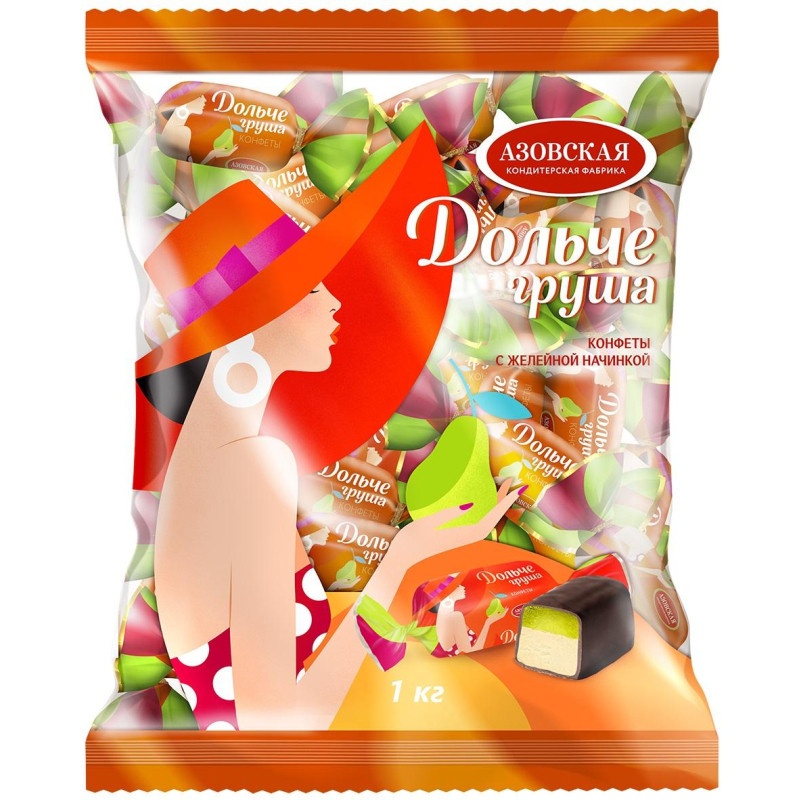 Конфеты помадные Азовская КФ Дольче груша глазир. с желейной нач., 1 кг