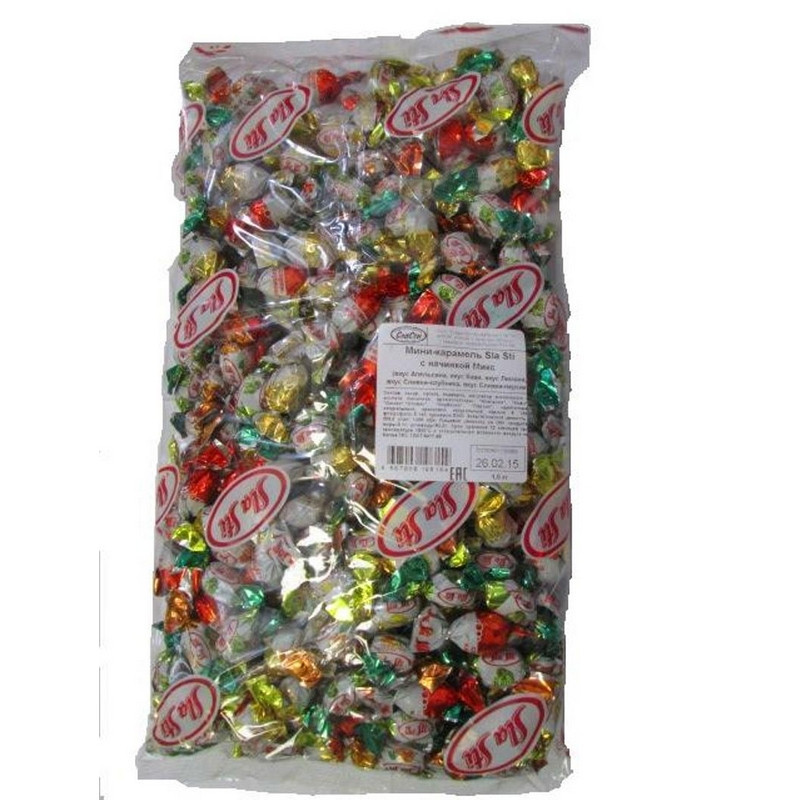 Конфеты мини  MIX №25  апельсин, киви, клубника, персик 1 кг