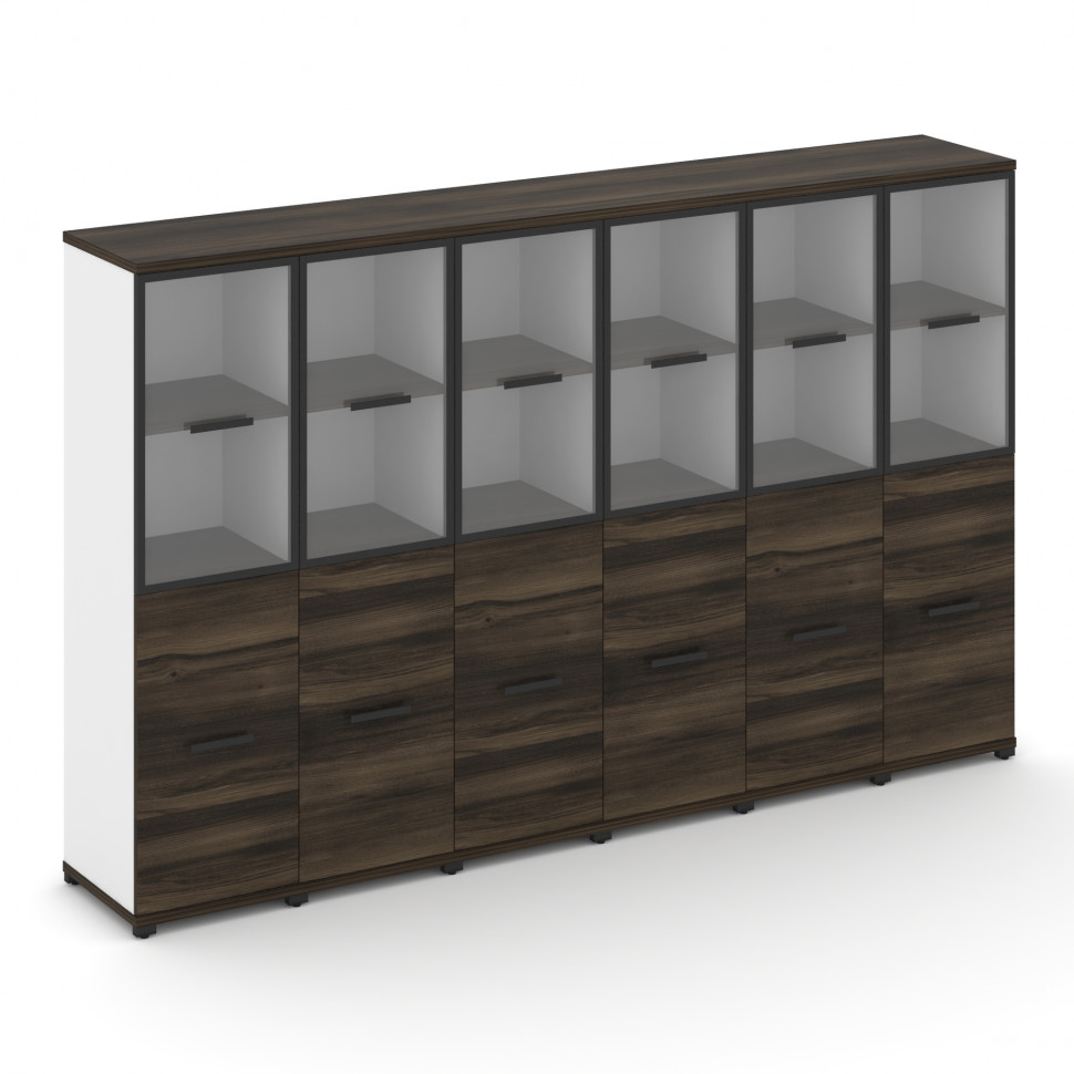 Concept Шкаф 6 узких секций, 4 ниши CN.STU-462 RPB B Дуб Мали/Белый Бриллиант/Металл Черный/Прозрачн