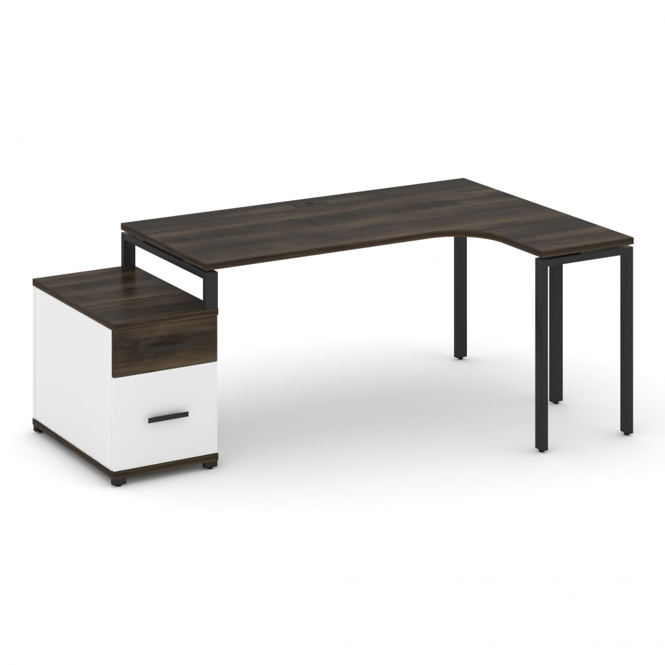 Concept Стол эргономичный с опорной тумбой CN.SA-304(R) B Дуб Мали/Белый Бриллиант/Металл Черный 158