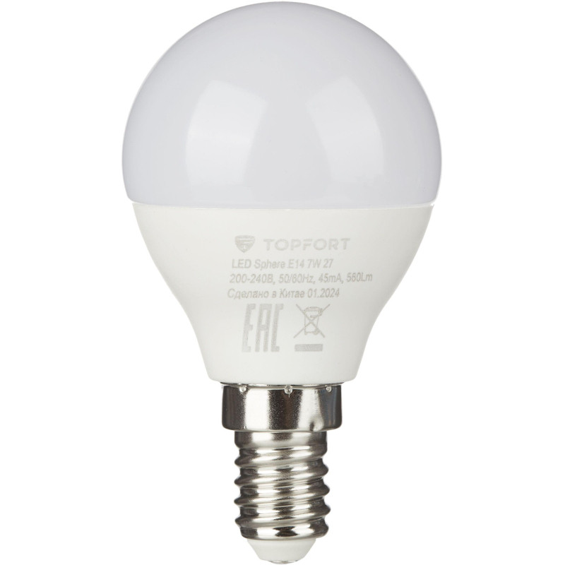 Лампа светодиодная Topfort E14 7W 2700K шар