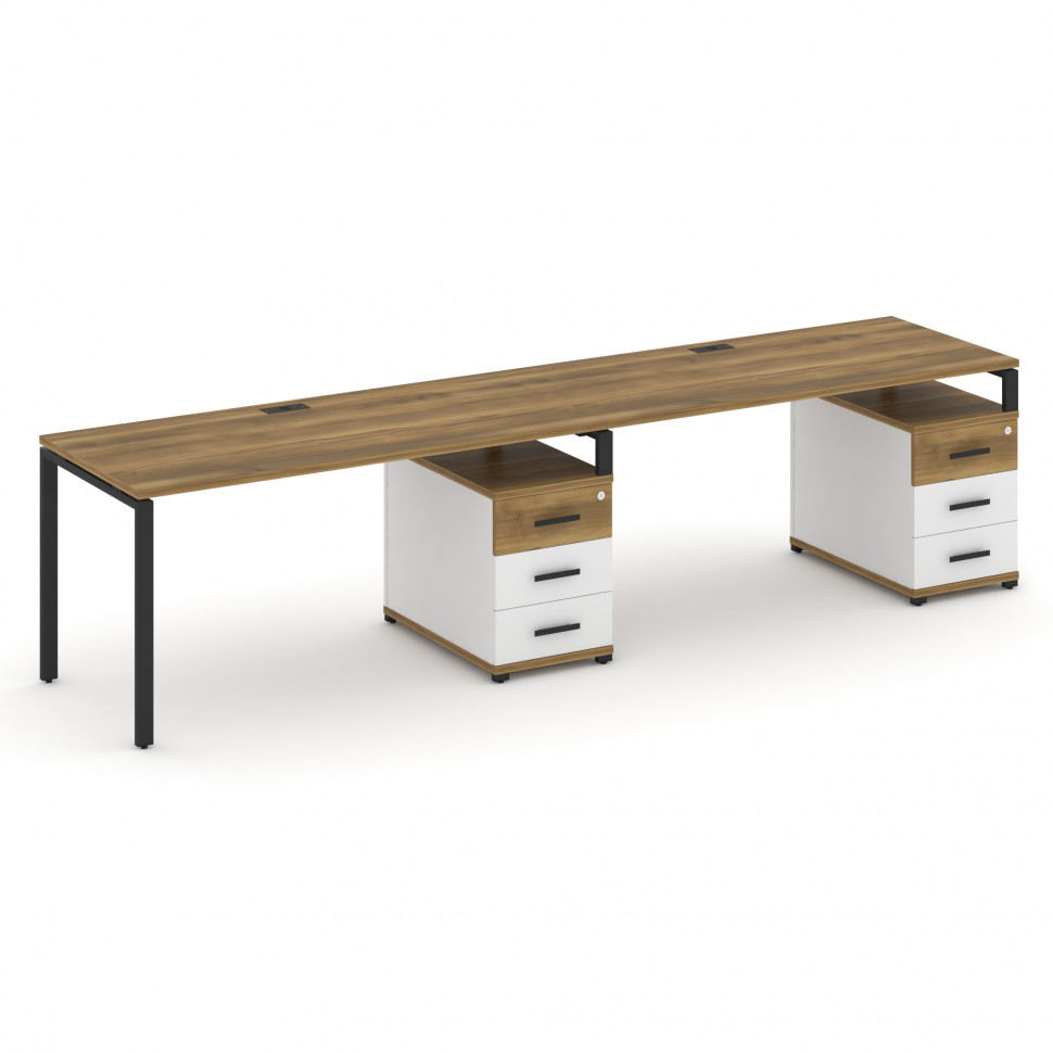 Concept Рабочая станция 2 места с 2 опорными тумбами CN.ORS-312 B Сандал Янтарный/Белый Бриллиант/Ме