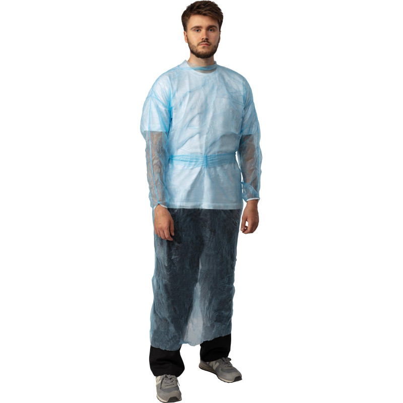 Халат н/с , на завязк, рук.рез, дл.140см, XL, пл 25, голуб, 10 шт/уп