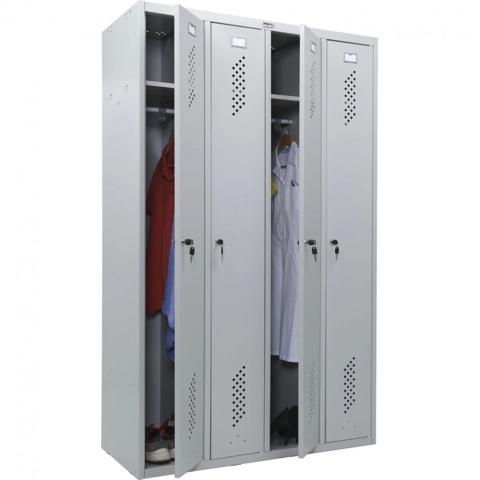 Шкаф для одежды металлический ПРАКТИК Стандарт LS-41 4-секц