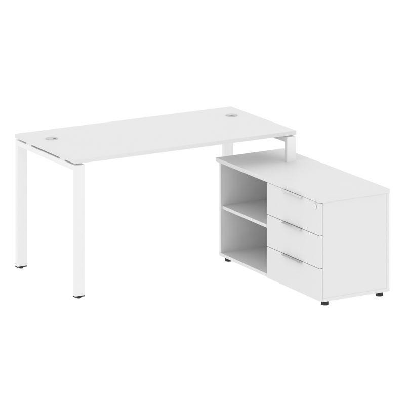 Metal System Рабочая станция с тумбой на П-образном м/к БП.РС-СТС-2.3 (R) Белый/Металл Белый 1500*15