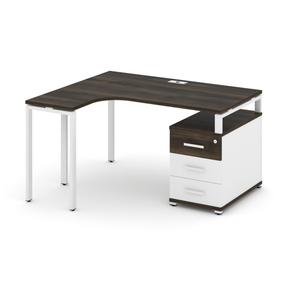 Concept Стол эргономичный с опорной тумбой CN.SA-301(L) W Дуб Мали/Белый Бриллиант/Металл Белый 1380 Concept Стол эргономичный с опорной тумбой CN.SA-301(L) W Дуб Мали/Белый Бриллиант/Металл Белый 1380