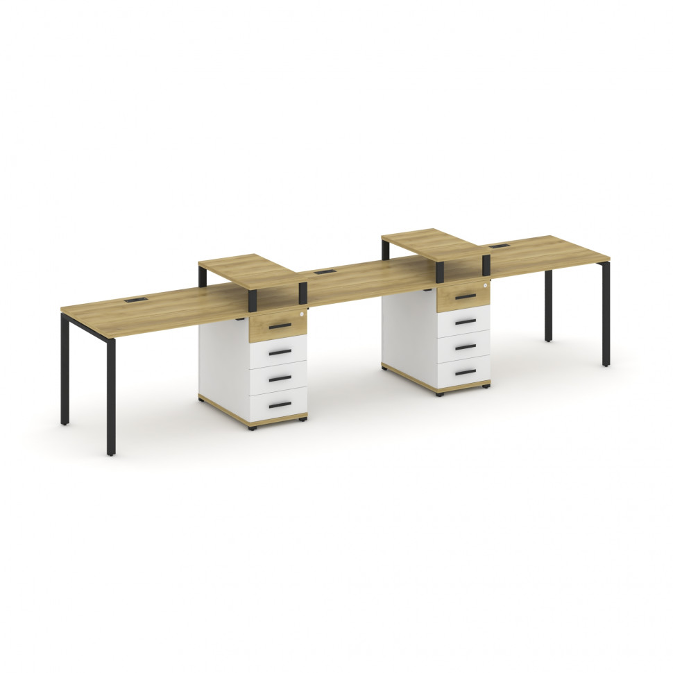 Concept Рабочая станция 3 места с 2 опорными тумбами CN.ORS-449 B Дуб Винченцо/Белый Бриллиант/Метал Concept Рабочая станция 3 места с 2 опорными тумбами CN.ORS-449 B Дуб Винченцо/Белый Бриллиант/Метал