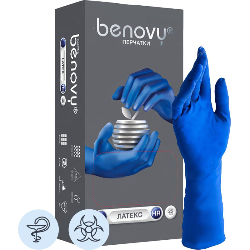 Перчатки мед.смотров. латекс., нест.,н/o, High Risk,Benovy(L) 25 пар/уп