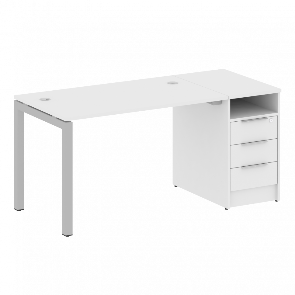 Metal System Quattro Рабочая станция с тумбой на П-образном м/к 50БП.РС-СТП-1.2 Белый/Металл Серый 1
