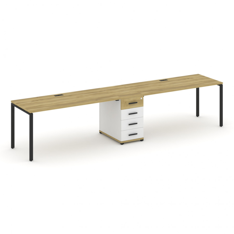 Concept Рабочая станция 2 места с 1 опорной тумбой CN.ORS-404 B Дуб Винченцо/Белый Бриллиант/Металл