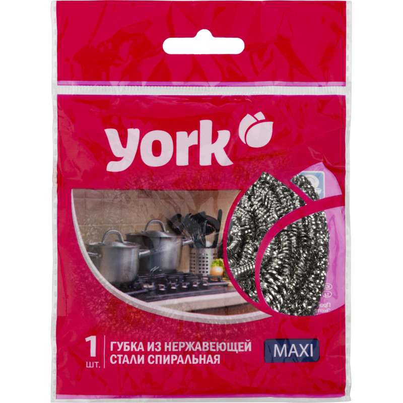 Губка-мочалка для мытья посуды YORK Макси спиральная стальная