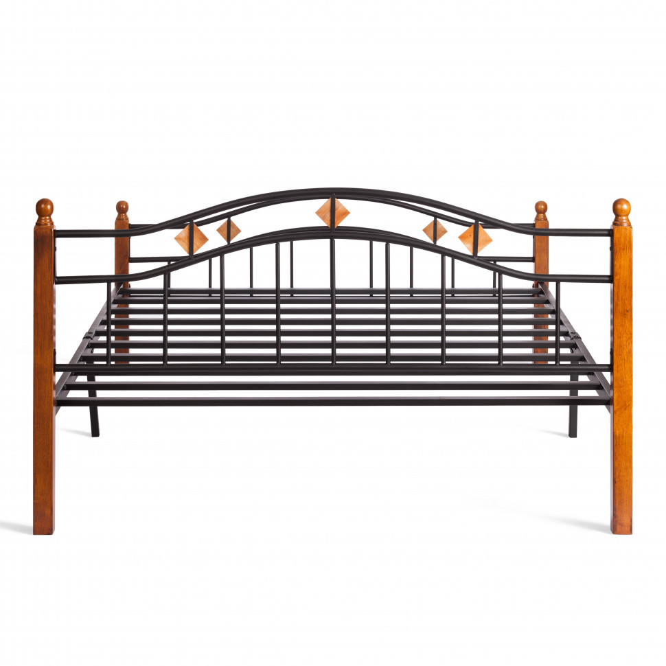 Кровать AT-126 дерево гевея/металл, 160*200 см (Queen bed), красный дуб/черный