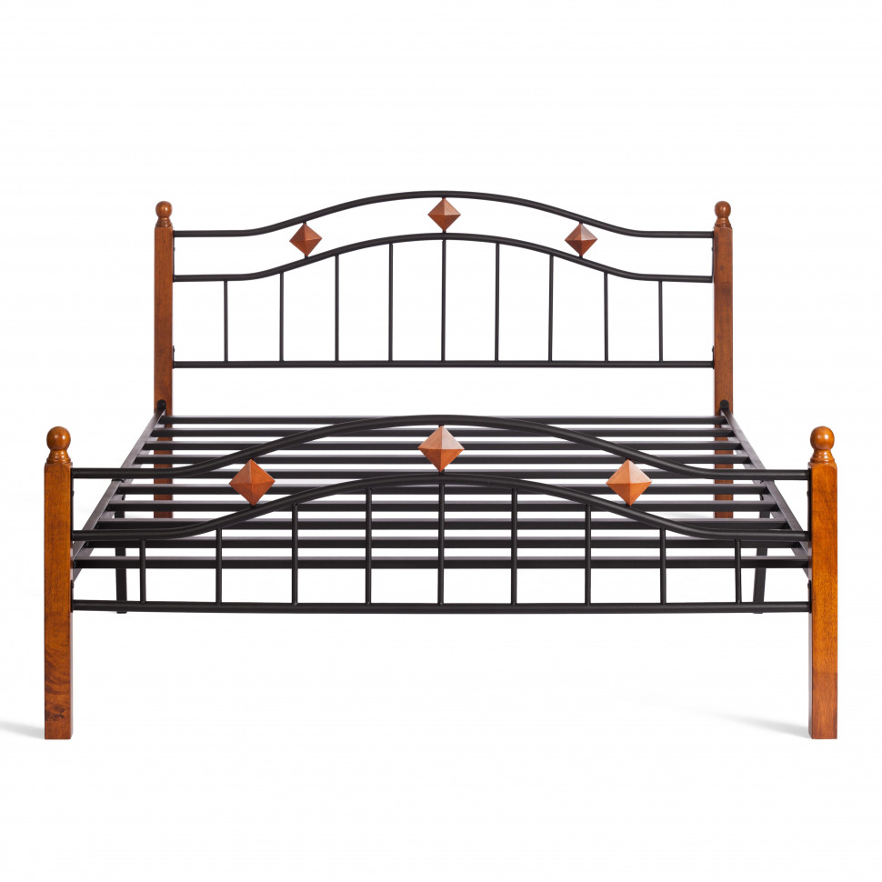 Кровать AT-126 дерево гевея/металл, 160*200 см (Queen bed), красный дуб/черный