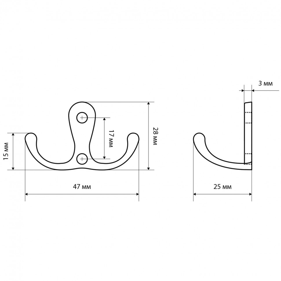 Вешалка настенная УЗК Крючок двухрожковый СТАНДАРТ 002 GP (10189), золото
