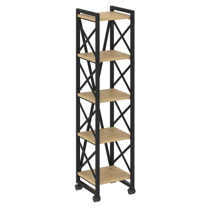 Loft Стеллаж на колесных опорах-5 полок VR.L-MST.K-5.4 Тиквуд Светлый/Металл Черный 400*400*1704