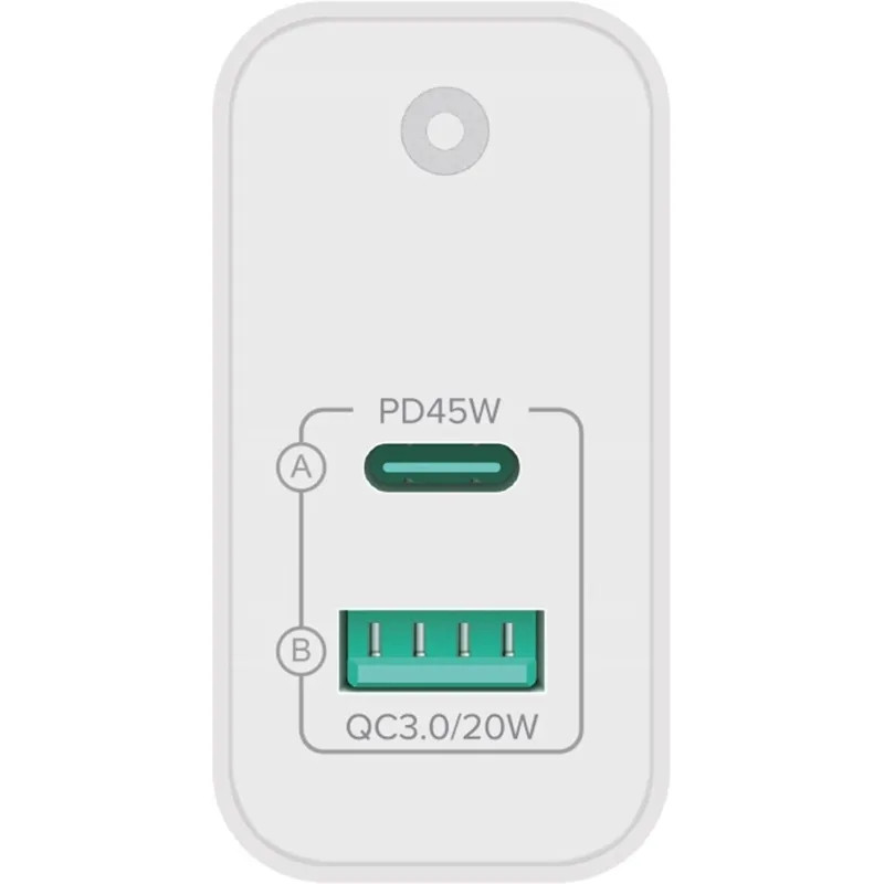 Зарядное устройство сетевое PERO TC15 USB-A QC3.0 + USB-C PD, 65W белый