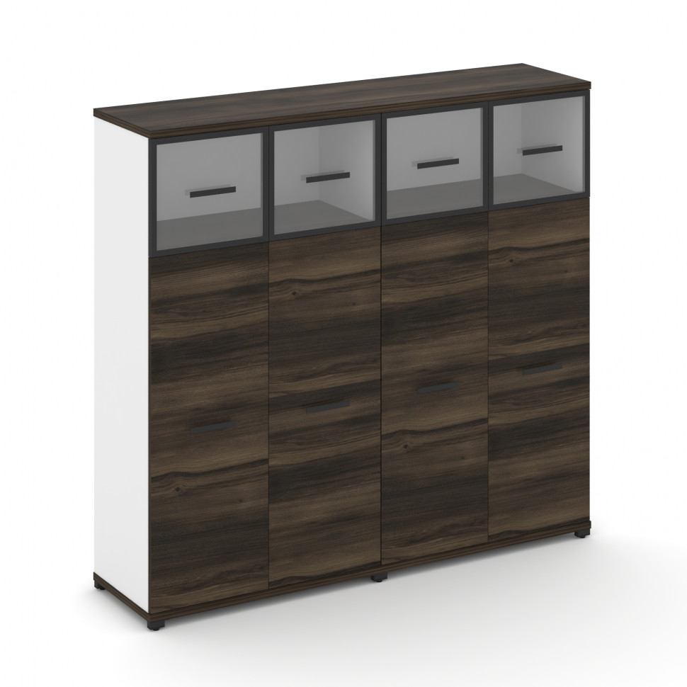 Concept Шкаф 2 широкие секции, 4 ниши CN.STS-424 RPB B Дуб Мали/Белый Бриллиант/Металл Черный/Прозра