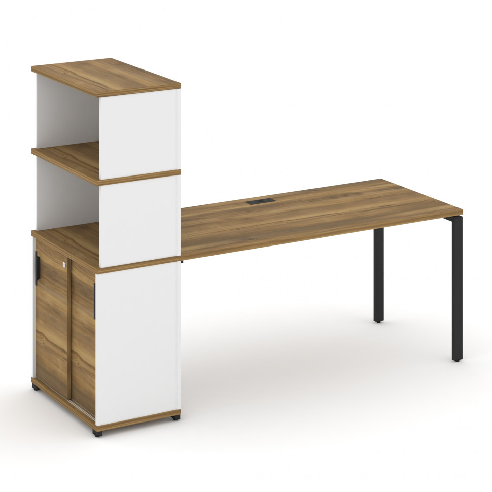 Concept Стол рабочий с опорным шкафом-купе с надставкой выс. CN.SP-244 B Сандал Янтарный/Белый Брилл