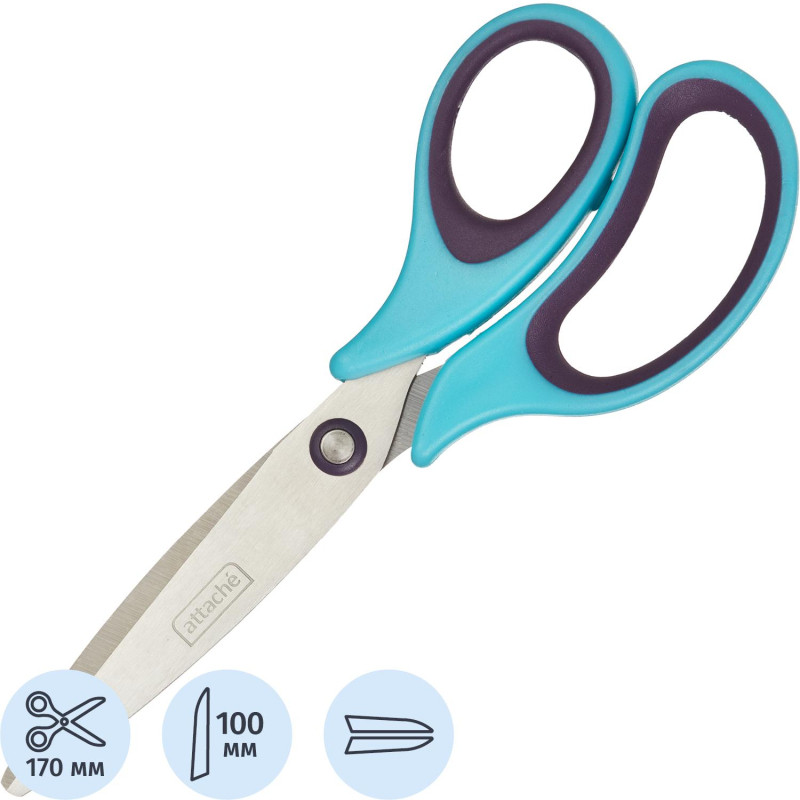 Ножницы Attache Town 170мм эргоном. руч. без покрытия, цвет фиол/голуб