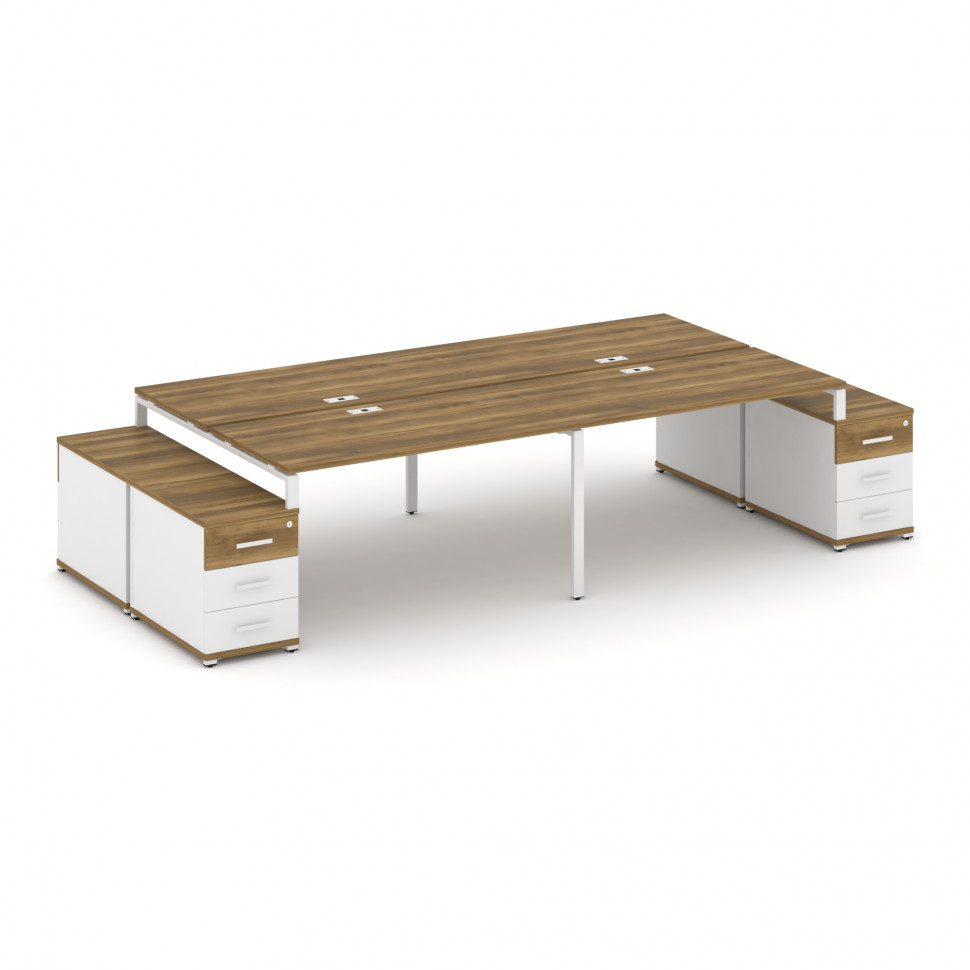 Concept Рабочая станция 4 места с 2 двухсторонними опорными тумбами CN.DRS-327 W Сандал Янтарный/Бел