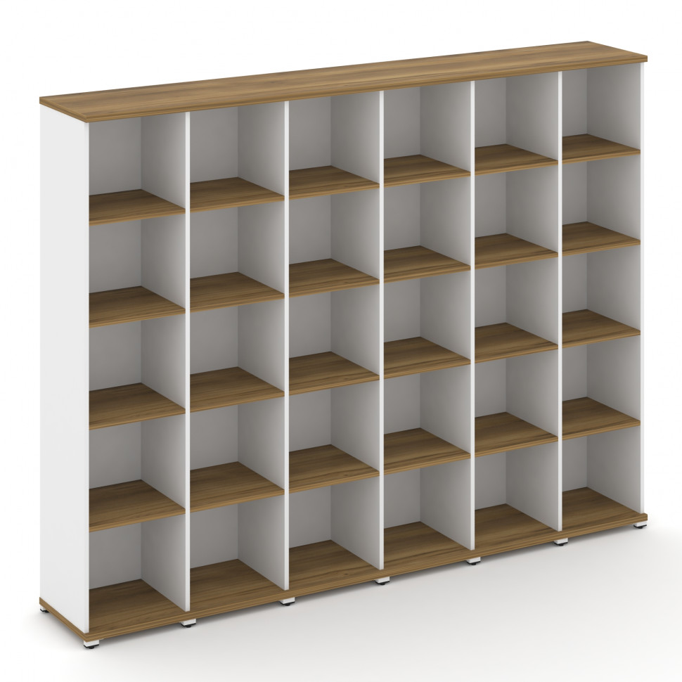 Concept Стеллаж 6 узких секций, 5 ниш CN.STU-560 Сандал Янтарный/Белый Бриллиант/Металл Белый 2500*4