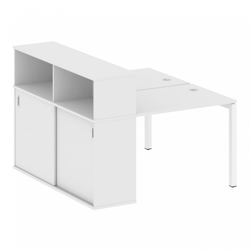 Metal System Quattro Рабочая станция с шкафом-купе на П-образном м/к 50БП.РС-СШК-2.1 Т Белый/Металл