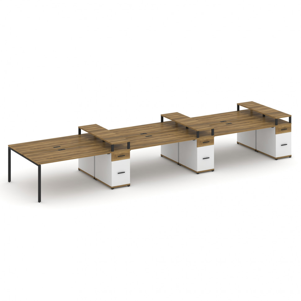 Concept Рабочая станция 6 мест с 3 опорными тумбами CN.DRS-480 B Сандал Янтарный/Белый Бриллиант/Мет