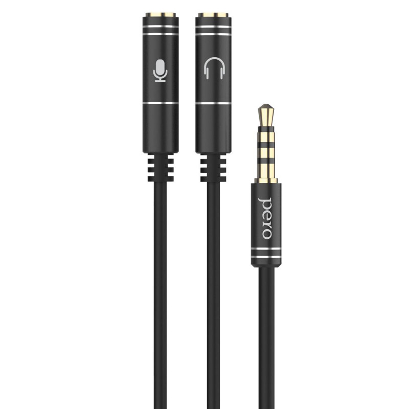Разветвитель аудио PERO AD08 PREMIUM AUX SPLITTER MIC + SPEAK, черный