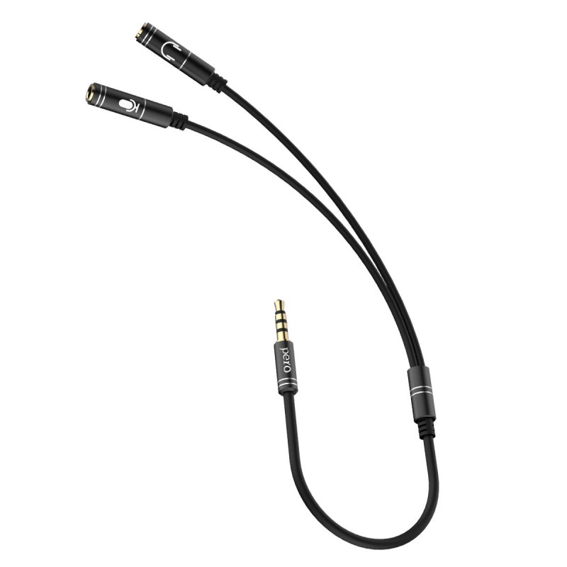 Разветвитель аудио PERO AD08 PREMIUM AUX SPLITTER MIC + SPEAK, черный