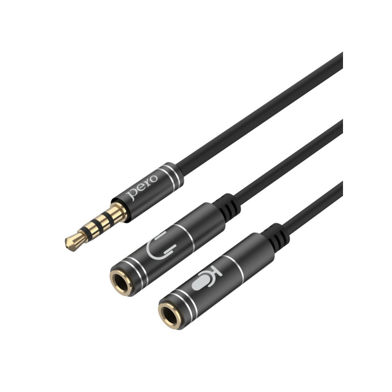 Разветвитель аудио PERO AD08 PREMIUM AUX SPLITTER MIC + SPEAK, черный