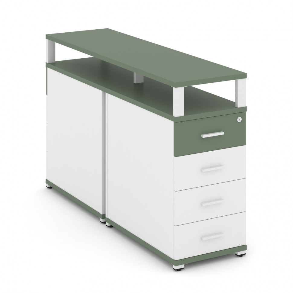 Concept Тумба двухсторонняя опорная/приставная 4 ящ. с надставкой. CN.DTGO-003 W Кобо/Белый Бриллиан