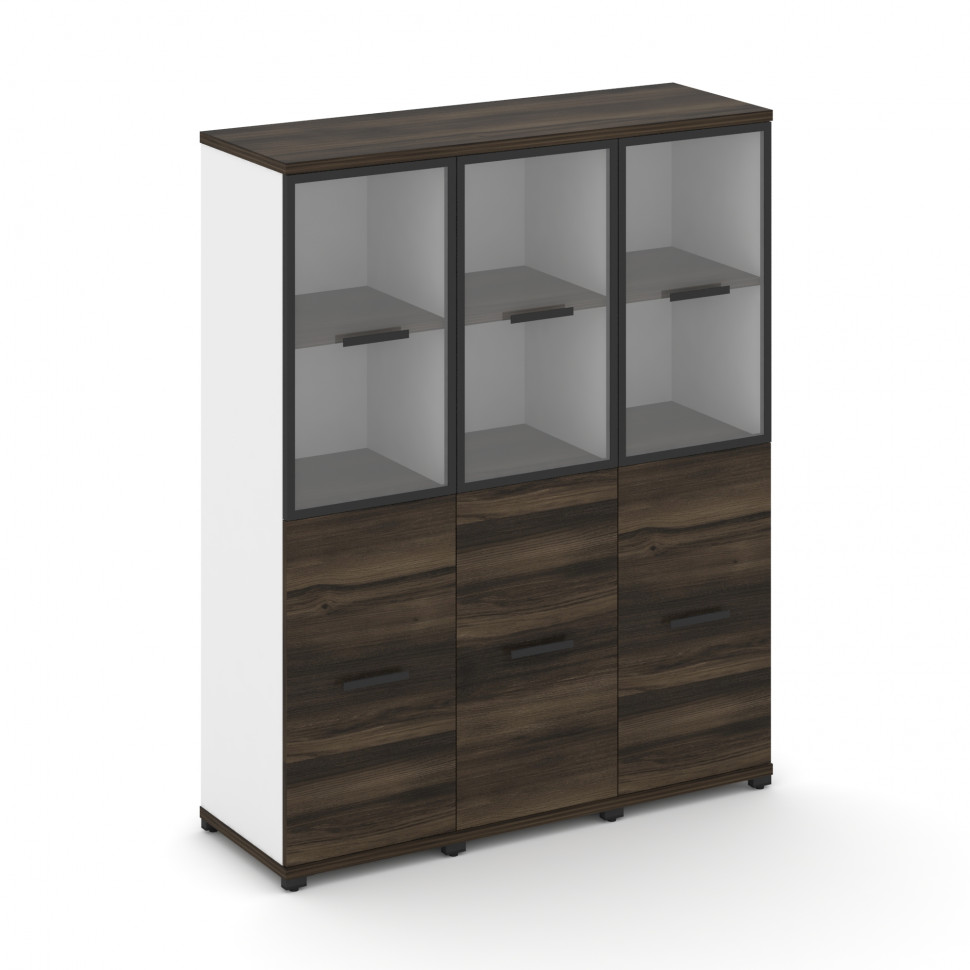 Concept Шкаф 3 узкие секции, 4 ниши CN.STU-432 RPB B Дуб Мали/Белый Бриллиант/Металл Черный/Прозрачн