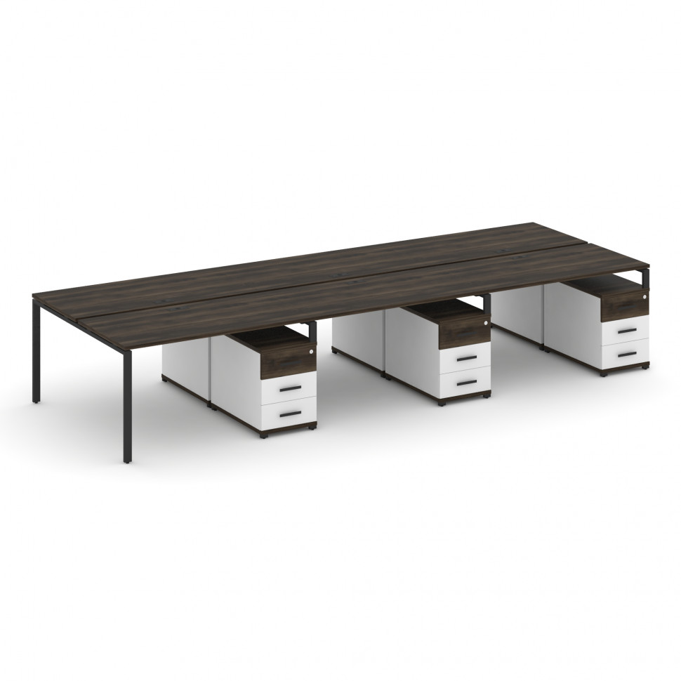 Concept Рабочая станция 6 мест с 3 двухсторонними опорными тумбами CN.DRS-351 B Дуб Мали/Белый Брилл