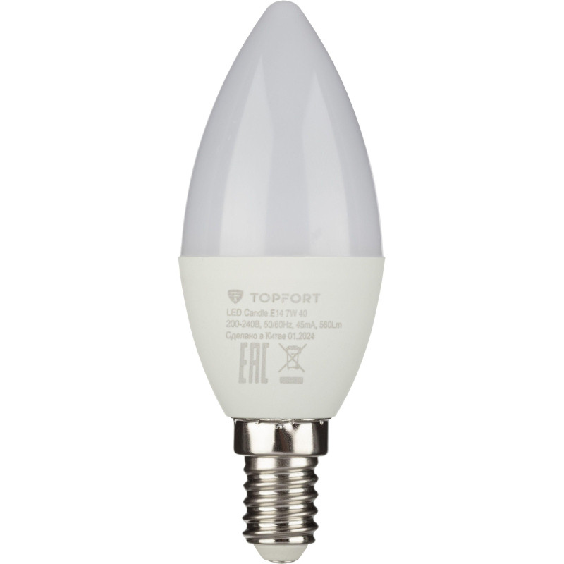 Лампа светодиодная Topfort E14 7W 4000K свеча