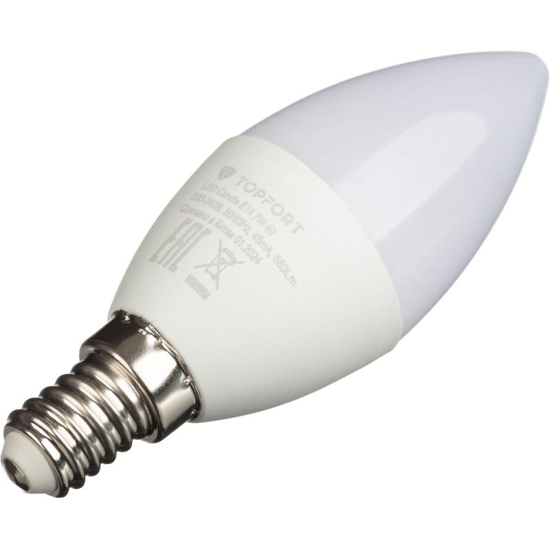 Лампа светодиодная Topfort E14 7W 4000K свеча