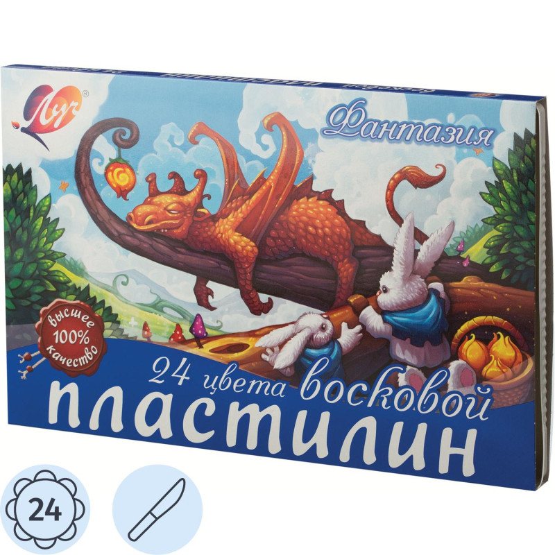 Пластилин восковой Луч Фантазия 24цв стек 360г 25С 1525-08