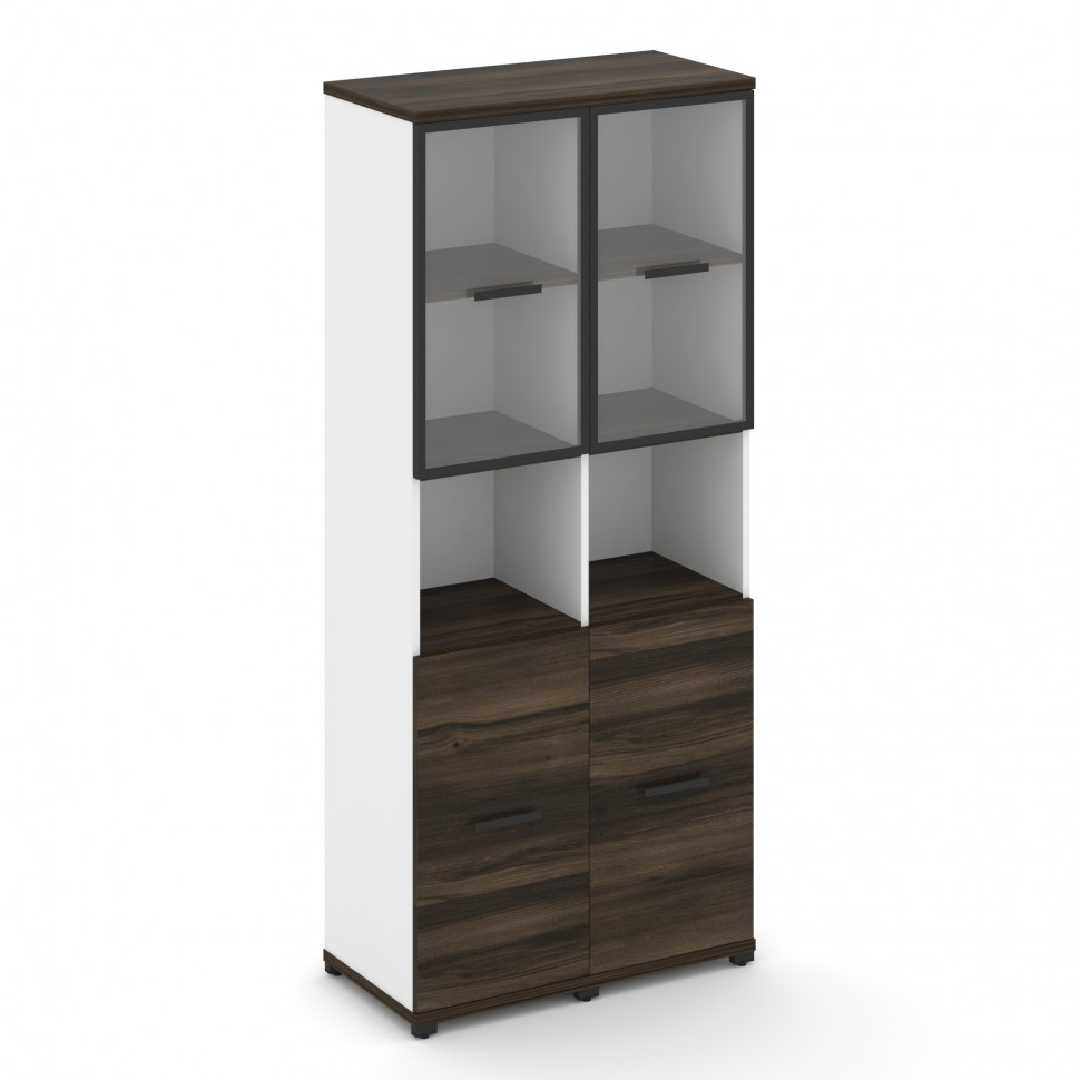 Concept Шкаф 2 узкие секции, 5 ниш CN.STU-523 RPB B Дуб Мали/Белый Бриллиант/Металл Черный/Прозрачны