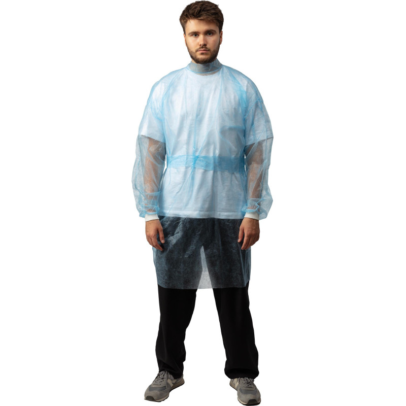 Халат н/с, на завязк, рук.манж, дл.140см, XXL,пл 25, голуб, 10 шт/уп