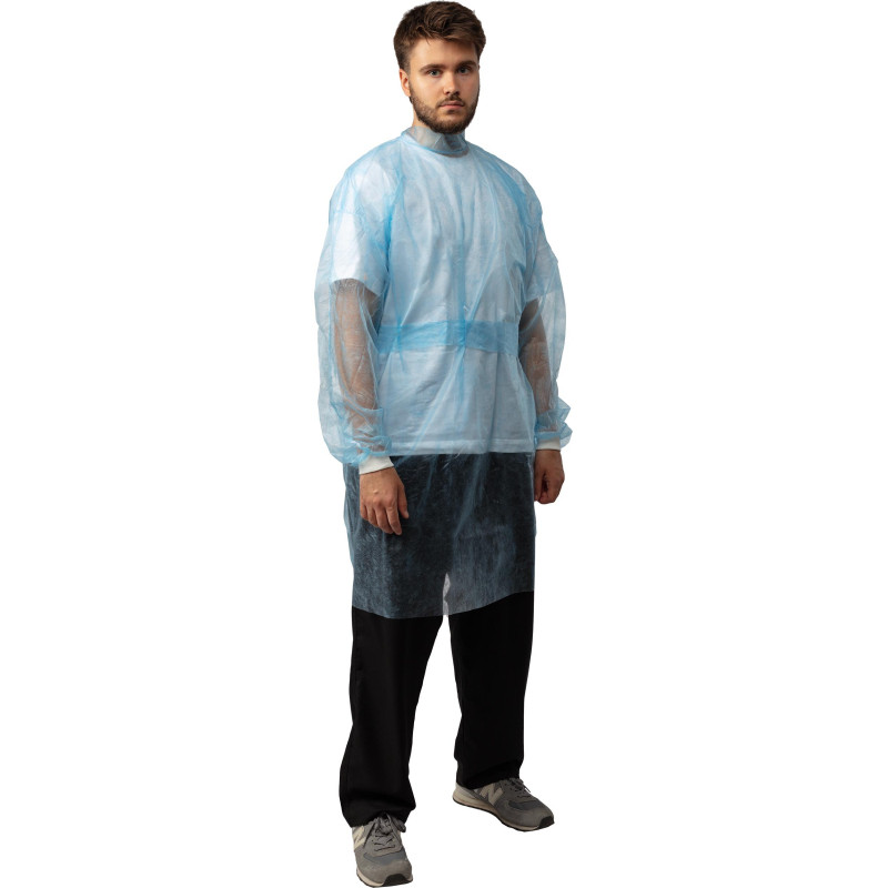 Халат н/с, на завязк, рук.манж, дл.140см, XXL,пл 25, голуб, 10 шт/уп