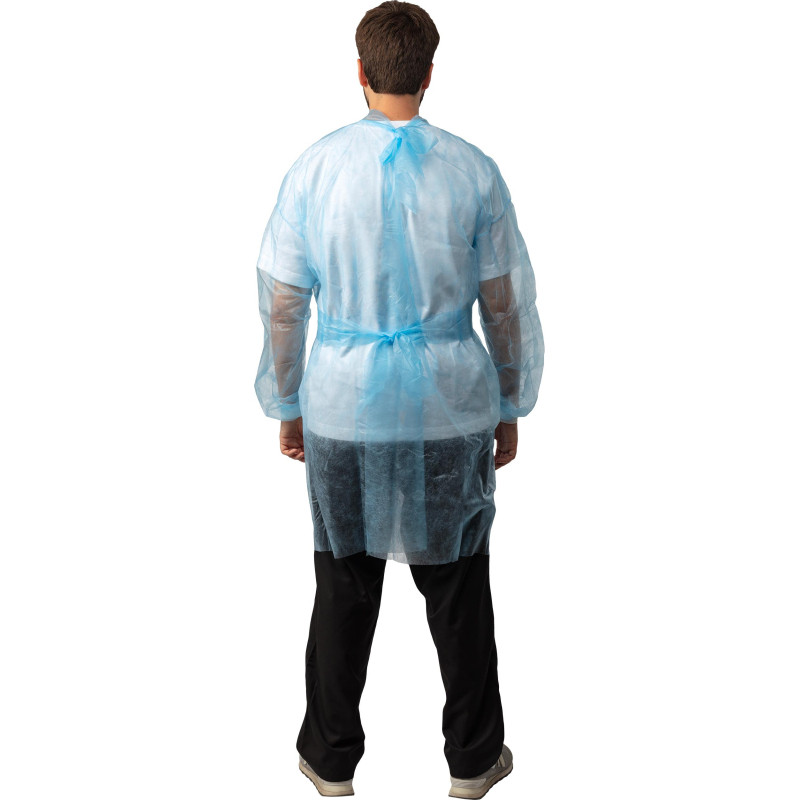 Халат н/с, на завязк, рук.манж, дл.140см, XXL,пл 25, голуб, 10 шт/уп