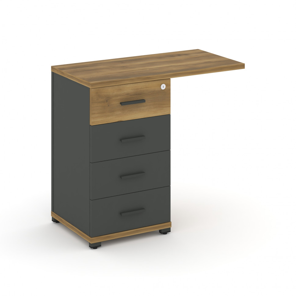 Concept Тумба приставная узкая со свесом 4 ящ. CN.TUS-001 A Сандал Янтарный/Антрацит/Металл Антрацит