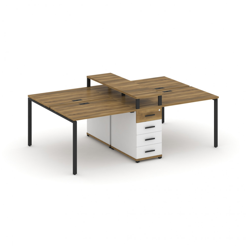 Concept Рабочая станция 4 места с 1 опорной тумбой CN.DRS-433 B Сандал Янтарный/Белый Бриллиант/Мета