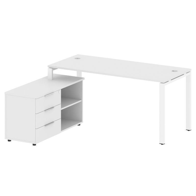 Metal System Рабочая станция с тумбой на П-образном м/к БП.РС-СТС-2.4 (L) Белый/Металл Белый 1700*15