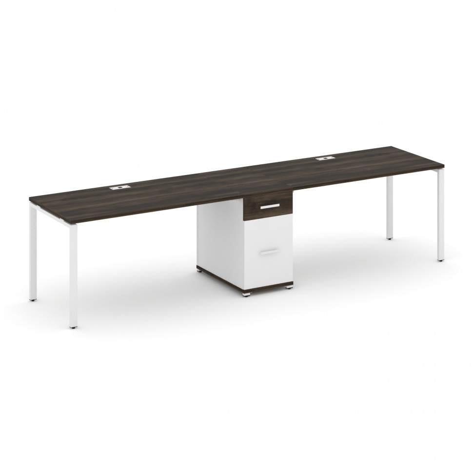 Concept Рабочая станция 2 места с 1 опорной тумбой CN.ORS-407 W Дуб Мали/Белый Бриллиант/Металл Белы