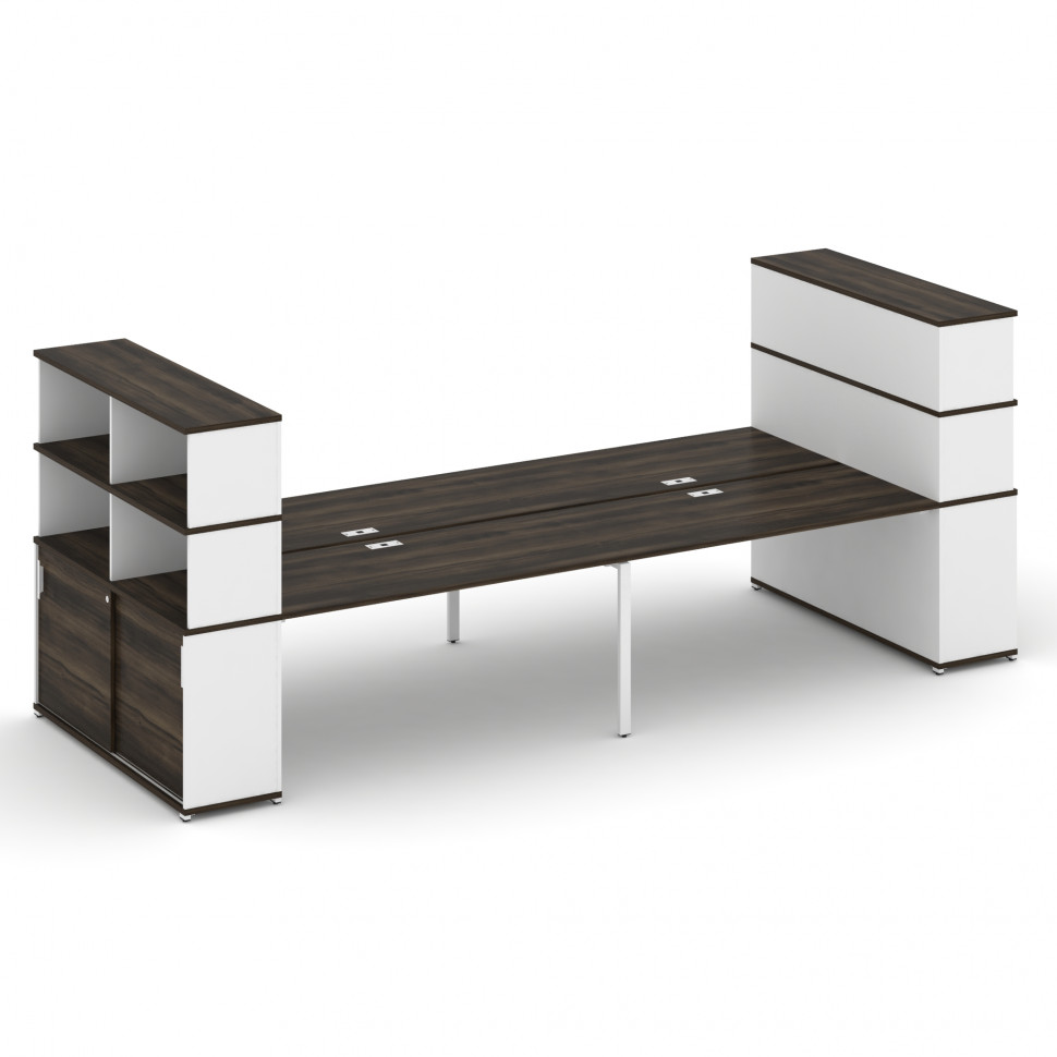 Concept Рабочая станция с опорными шкафами-купе с надставкой выс. CN.DRS-288 W Дуб Мали/Белый Брилли
