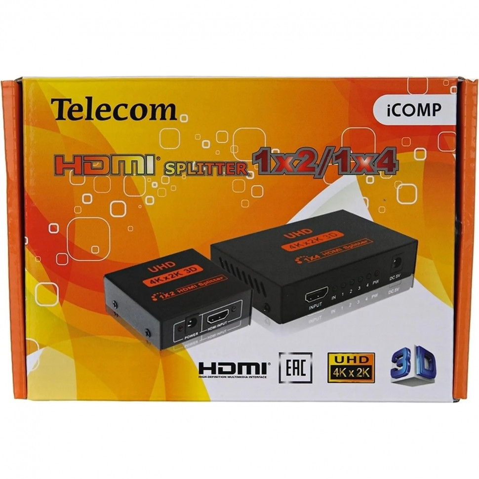 Разветвитель HDMI 1=>4 4k@30 HZ Telecom <TTS7005
