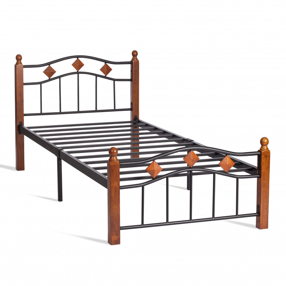 Кровать AT-126 дерево гевея/металл, 90*200 см (Single bed), красный дуб/черный